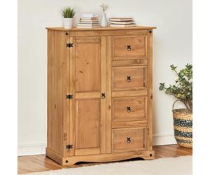 Mercers Furniture Trade Corona Tallboy Wardrobe Solid Wood Pine Wooden Low Short Bedroom Storage Robe Deep Drawers Hanging Rail Mexican Style 145cm High 110cm Wide 46cm Deep