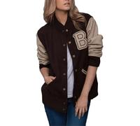 MERCH ATTIRE Hotline Miami Varsity Letterman Brown Wool Letter B Patch Flight Bomber Jacket