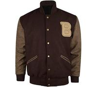 MERCH ATTIRE Hotline Miami Varsity Letterman Brown Wool Letter B Patch Flight Bomber Jacket