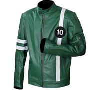 MERCH ATTIRE Mens Alien Swarm Jacket Superhero Green Faux Leather Jacket