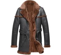 MERCH ATTIRE Mens Bomber Style Flying Pilot B3 RAF Aviator Faux Fur Shearling Real Leather Jacket Coat