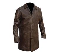 MERCH ATTIRE Mens Brown Distressed Trench Coat | Mens Brown Rub Buff Distressed CowHide Leather Jacket