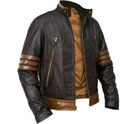 MERCH ATTIRE Mens Logan Vintage X Superhero Brown Stripes Halloween Leather Jacket Fashion