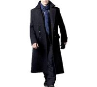 MERCH ATTIRE Mens Trench Coat Wool Blend Top Pea Coat Winter Long Classic Stylish Business Overcoat