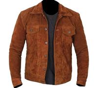 MERCH ATTIRE Mens Western Grey Fashion Biker Suede Leather Jacket Trucker Style Motorcycle