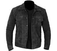 MERCH ATTIRE Mens Western Grey Fashion Biker Suede Leather Jacket Trucker Style Motorcycle