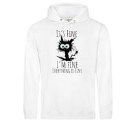 Merch Kingdom Chaos Cat It's Fine I'm Fine Everything Is Fine Cute Cat Joke Funny Gift Hoodie (UK, Alpha, S, Regular, Regular, White)