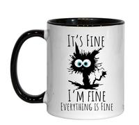 Merch Kingdom It’s Fine I’m Fine Everything is Fine Cute Cat Joke Funny Gift Black and White Mug