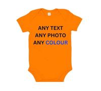 Merch Kingdom personalised Baby Grow Vest Bodysuit boys girls New baby Gift Announcement (short sleeve) Custom Print (Orange, 18-24 Months)