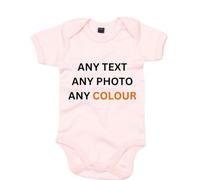 Merch Kingdom personalised Baby Grow Vest Bodysuit boys girls New baby Gift Announcement (short sleeve) Custom Print (Powder Pink, 6-12 Months)