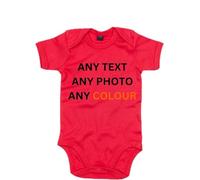 Merch Kingdom personalised Baby Grow Vest Bodysuit boys girls New baby Gift Announcement (short sleeve) Custom Print (Red, 6-12 Months)