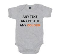 Merch Kingdom personalised Baby Grow Vest Bodysuit boys girls New baby Gift Announcement (short sleeve) Custom Print (Heather Grey Melange, 0-3 Months)