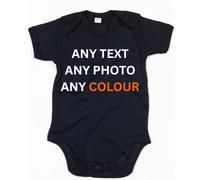Merch Kingdom personalised Baby Grow Vest Bodysuit boys girls New baby Gift Announcement (short sleeve) Custom Print (Organic Black, 0-3 Months)