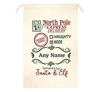 Merch Kingdom Personalised Christmas Santa Sack - Custom Any Name Kids Xmas Gift Bag - Secret Santa Present Stocking - Overnight Service - XL (49.5 x 75cm)
