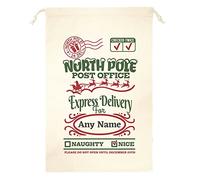 Merch Kingdom Personalised Christmas Santa Sack - Custom Any Name Kids Xmas Gift Bag - Secret Santa Present Stocking - North Pole Post Office - L (40 x 61.5cm)