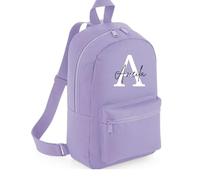 Merch Kingdom Personalised Letter Backpack - Any Name Rucksack - Girls Mini School Bag - Great for PE, After School Club and Nursery (Lavender w/White Letter)