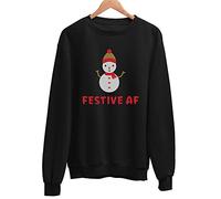 Merch Kingdom Slogan Christmas Jumper - Unisex Novelty Sweater - Black Funny Xmas Sweatshirt - Festive AF - M