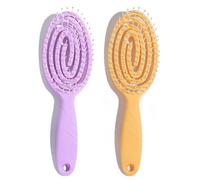 mercham 2 PCS Detangling Hair Brushes for Girls & Kids - Curved Vent & Soft Bristles Hair Brush for Wet, Dry, Straight, Curl Hair, Pain-Free Knot Removal (Purple, Yellow)