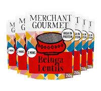 Merchant Gourmet Simply Cooked Beluga Lentils - High in Protein, Low Fat, Source of Fibre & Vegan Black Lentils - Pack of 6 x 250g Ready-to-eat Pouches