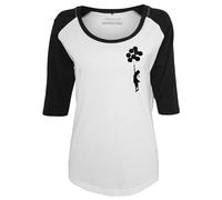 Merchcode Women's Banksy Balloons Raglan Tee T-Shirt, Wht/Blk, X-Large