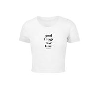Merchcode Women's Mp0007138-ladies Good Things Take Time Cropped Tee T-Shirt, White, M