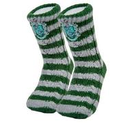 Merchoid Harry Potter Slytherin Slipper Socks - House Crest Embroidered Striped Knit - Cosy Non-Slip Gripper - HP Gifts for Women Men Kids Adults