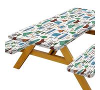 MERCHR Camper Picnic Table Cover with Bench Covers, Green Forest with Bear Outdoor Camping Essentials 3PCS Fitted Rectangle RV Must Haves Tablecloth with Drawstring Bag, 30X72inch