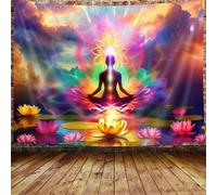 MERCHR Chakra Spiritual Tapestry, Yoga Room Pink Lotus Zen Hippie Tapestry Wall Hanging for Bedroom, Colorful Mandala Tapestries Poster Dorm Meditation Accessories Home Decor 40X30Inches