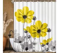 MERCHR Unique Floral Yellow Shower Curtain for Bathroom Decor, Yellow and Grey Daisy Flower Elegant Wildflower Design Farmhouse Shower Curtains with Hooks Set, 71 X 71 Inches