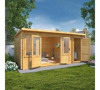 Mercia 5.1m x 3m Pent Log Cabin with Side Shed - 19mm, Brown