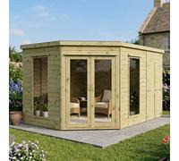 Mercia 8' x 12' Premium Corner Summerhouse w/ Side Shed, Brown