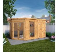 Mercia 8' x 12' Premium Corner Summerhouse w/ Side Shed, Brown