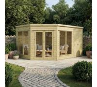 Mercia 9' x 13' Premium Corner Summerhouse With Side Shed, Brown