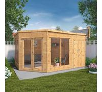 Mercia 9' x 13' Premium Corner Summerhouse With Side Shed, Brown