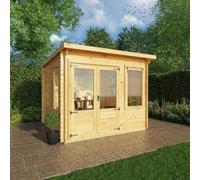 Mercia 9.8 x 9.8ft Double Door Wooden Pent Log Cabin - Size: 10 x 10ft - Brown - Mercia Garden - Wilko