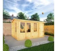 Mercia 4.1m x 3m Home Office Elite Log Cabin With Side Shed (28mm), Brown