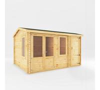 Mercia 4.1 x 3 m Home Office Elite 28 mm Log Cabin with Side Shed in Light Tan Mercia Light Tan