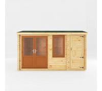 Mercia 4.1m x 3m Home Office Elite Log Cabin (44mm) - Oak UPVC Windows & Doors, Brown