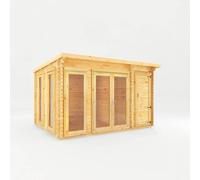 Mercia 4.1 x 3 m Studio Pent 44 mm Log Cabin with Side Shed in Natural Mercia Natural