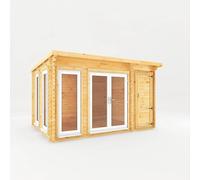 Mercia 4.1x3 m Studio Pent Log Cabin with Side Shed - 44 mm Windows & Door in Light Brown Mercia Light Brown