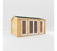 Mercia 4.5 X 3.5 M Home Office Studio Log Cabin With White Upvc Windows And Doors - 44 mm - Timber - L365.1 X W453.6 X H266.3 Cm - Brown