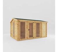 Mercia 4.6 x 3 m Reverse Apex Log Cabin with Side Shed - 19 mm in Brown Mercia Brown