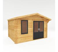 Mercia 4m x 3m Retreat Log Cabin (44mm) - Grey UPVC Windows & Doors, Brown