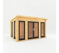 Mercia 4m x 3m Studio Pent Log Cabin (44mm) - Grey UPVC Windows & Doors, Brown