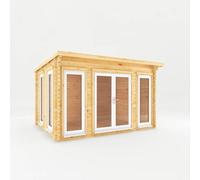 Mercia 4m x 3m Studio Pent Log Cabin (44mm) - White UPVC Windows & Doors, Brown