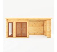 Mercia 44 mm Studio Pent Log Cabin with Patio Area, Oak UPVC Windows & Doors in Brown Mercia Brown
