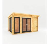 Mercia 44 mm Studio Pent Log Cabin with Side Shed with UPVC Windows & Doors in Light Tan Mercia Light Tan
