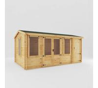 Mercia 5.1 x 3 m Reverse Apex Log Cabin with Side Shed - 19 mm in Brown Mercia Brown