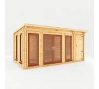 Mercia 5.1m x 3m Studio Pent Log Cabin With Side Shed (44mm) - Oak UPVC Windows & Doors, Brown