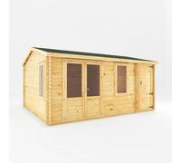 Mercia 5.1 x 4 m Home Office Elite 28 mm Log Cabin with Side Shed in Light Brown Mercia Light Brown